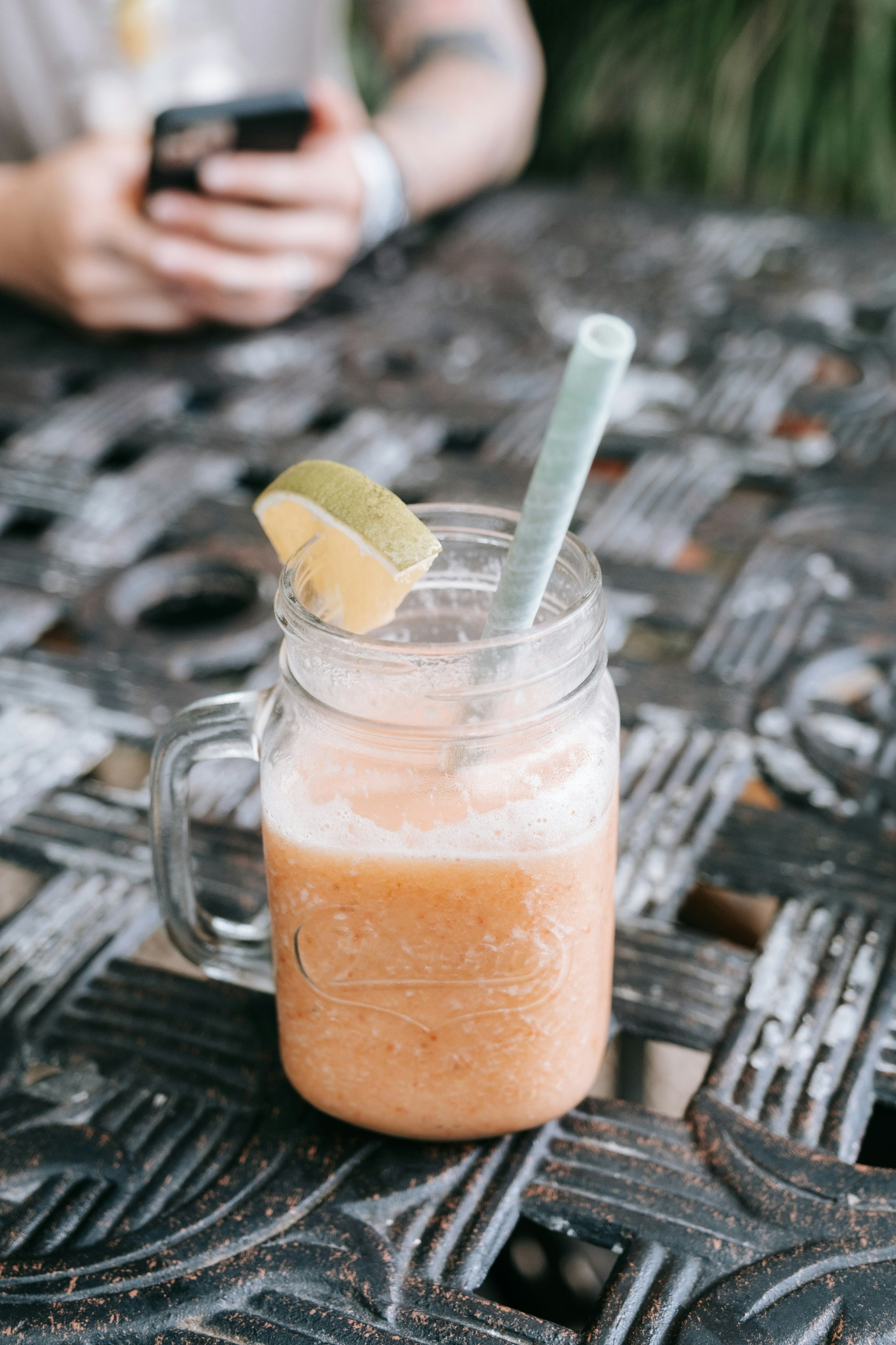 Tropical CBM+ smoothie in a mason jar